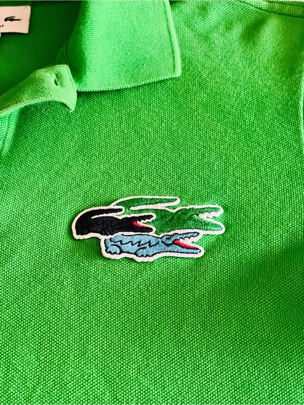 Lacoste Bright Green Polo with Multi-Color Croc Patch long sleeves 👌👀